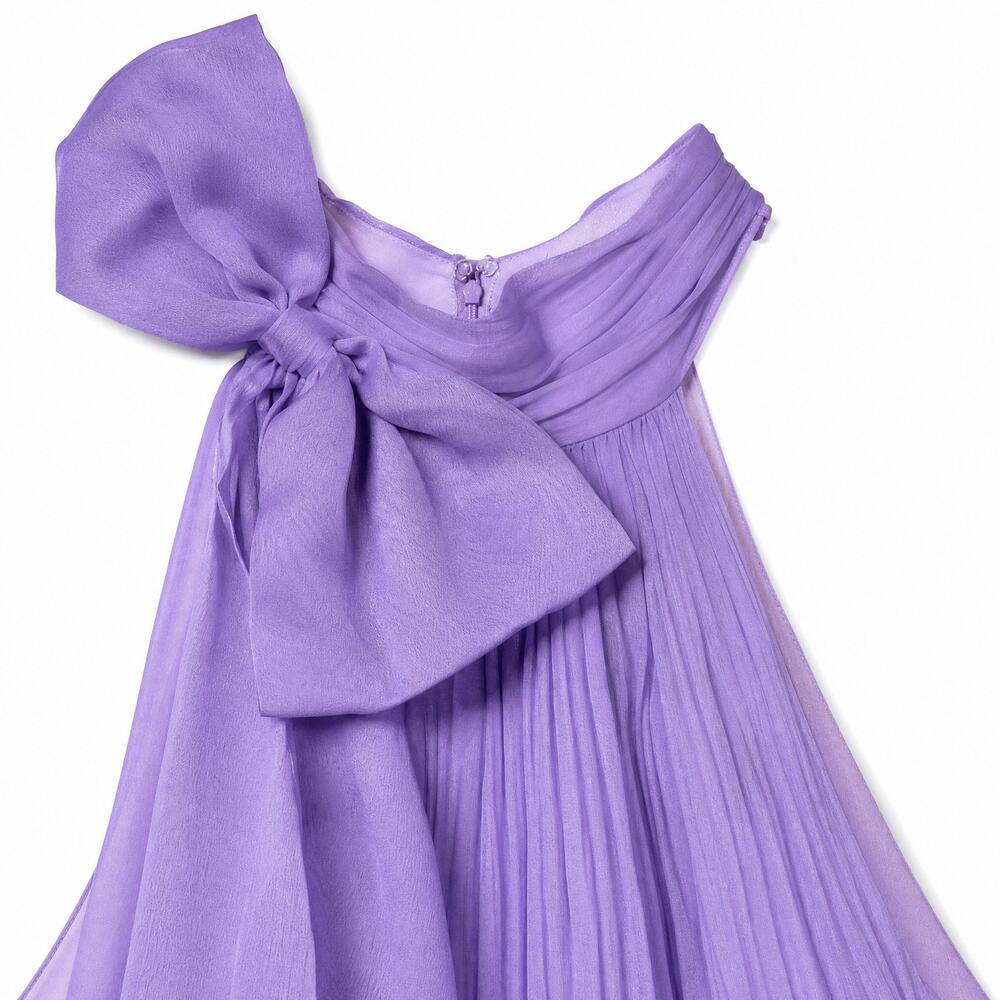 Lena Mac Duggal Lavender Halter Bow Tiered Maxi Dress 8 - Picture 3 of 5